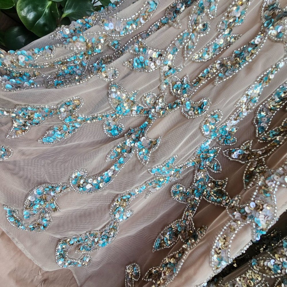 Mac Duggal floor length beaded nude dress - wedding or formal - size 10 - Picture 8 of 13